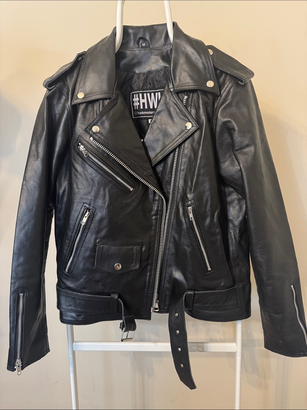 Black Leather Moto Jacket with Zipper Details